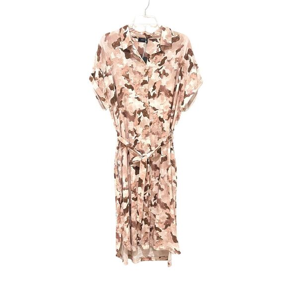 Yest Short Sleeves Manar Shirt Midi Dress with Belt size 12 Sand Multi - Picture 6 of 15